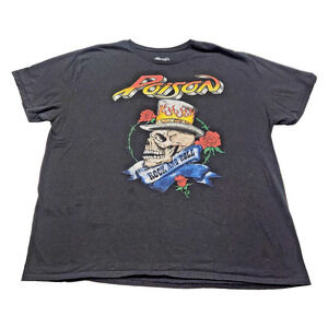 POISON 80's Rock and Roll Band Skull Top Hat Roses Black T-shirt Men's 3XL